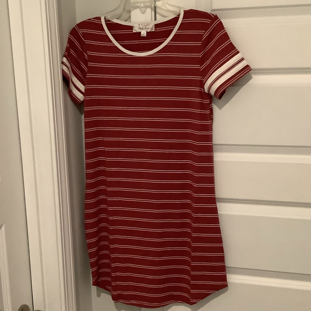 56 Pink Rose Red And White Striped Mini Dress Brand New